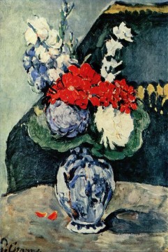  flores obras - Bodegón jarrón de Delft con flores Paul Cezanne